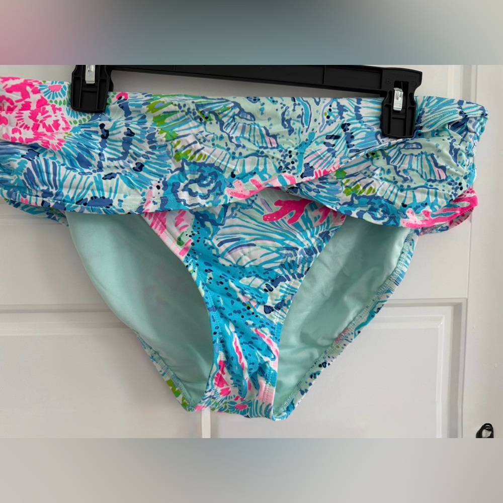 Lilly Pulitzer Blue Green Pink Printed Ruffle Bikini Bottom
